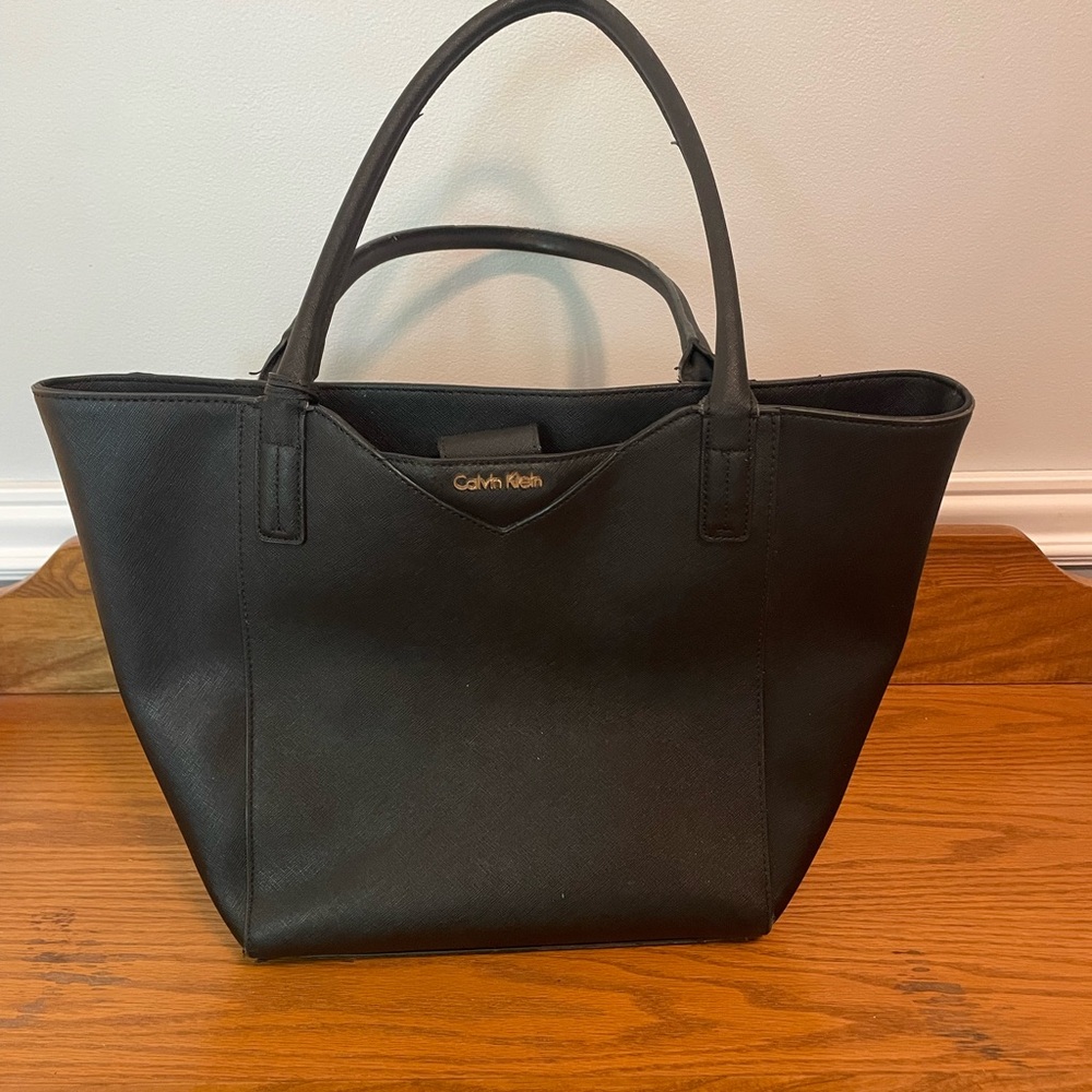 Calvin Klein Large Black Leather Tote